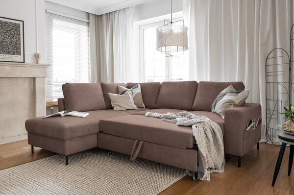 Smeđa sklopiva kutna garnitura od samta (s lijevim kutom) Lofty Lilly – Miuform