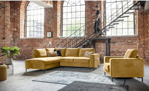 Žuta baršunasti sklopiva kutna garnitura (s lijevim kutom) Lofty Lilly – Miuform