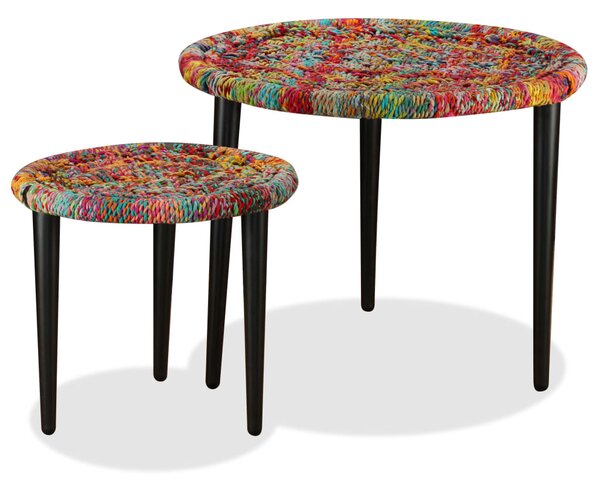 VidaXL 2-dijelni set stolića za kavu s tkanim detaljima chindi šareni