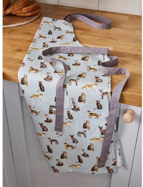 Plava pamučna pregača Cooksmart ® Curious Cats