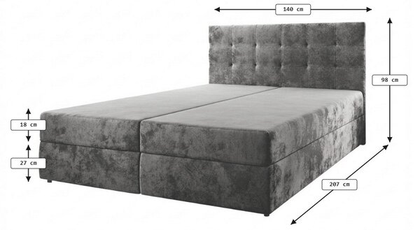 Tapecirani boxspring krevet GLORIEN VELVET 140x200 cm tirkizna Madrac: Bonell opružni madrac