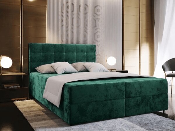 Tapecirani boxspring krevet GLORIEN VELVET 160x200 cm tamno zelena Madrac: Bonell opružni madrac