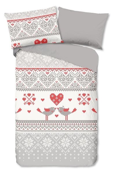 Sivo-crvena flanelska posteljina s božićnim motivom Good Morning Flow, 140 x 200 cm