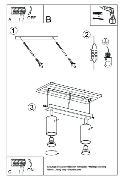 Crna stropna lampa Sollux Etna