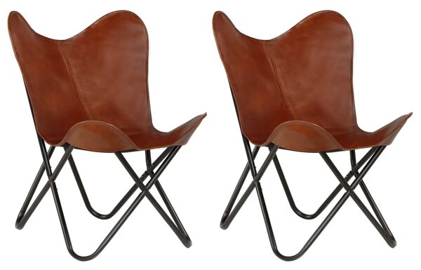 VidaXL Leptir-stolice od prave kože 2 kom smeđe dječja veličina