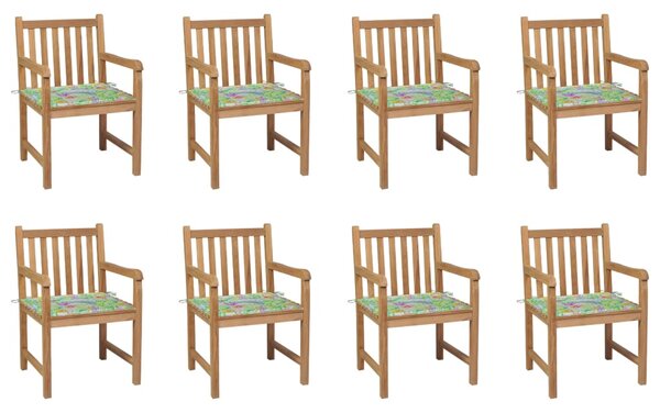 VidaXL Vrtne stolice s jastucima s uzorkom lišća 8 kom od tikovine