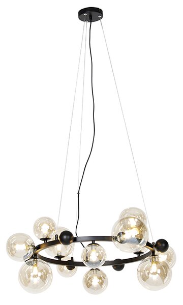 Art deco viseća lampa crna sa jantarnim staklom 12 lampica - David
