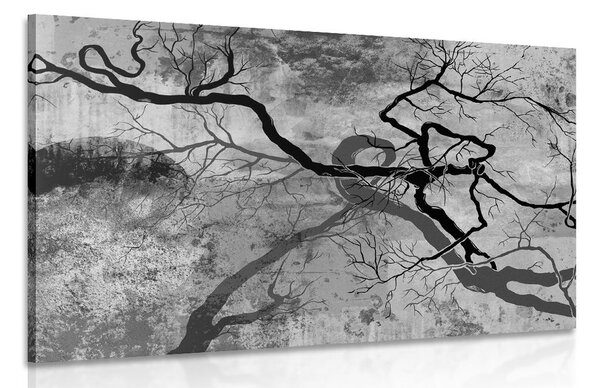 Slika nadrealistička stabla u crno-bijelom dizajnu
