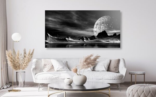Slika futuristički planet u crno-bijelom dizajnu