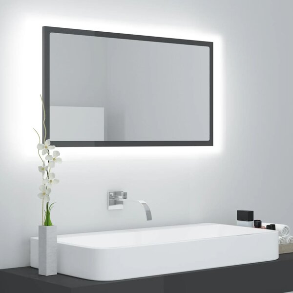 VidaXL LED kupaonsko ogledalo visoki sjaj sivo 80x8,5x37 cm akrilno