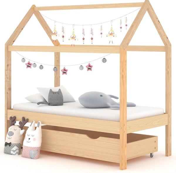 VidaXL Okvir za dječji krevet s ladicom 70x140 cm od masivne borovine