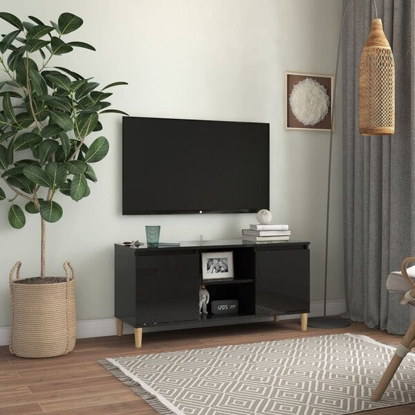 VidaXL TV ormarić s drvenim nogama sjajni crni 103,5 x 35 x 50 cm