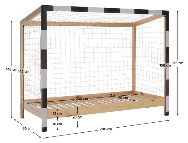 Dječji krevet na kat 90 cm Facilmente (prirodna + bijela + crna) (s podnicom)