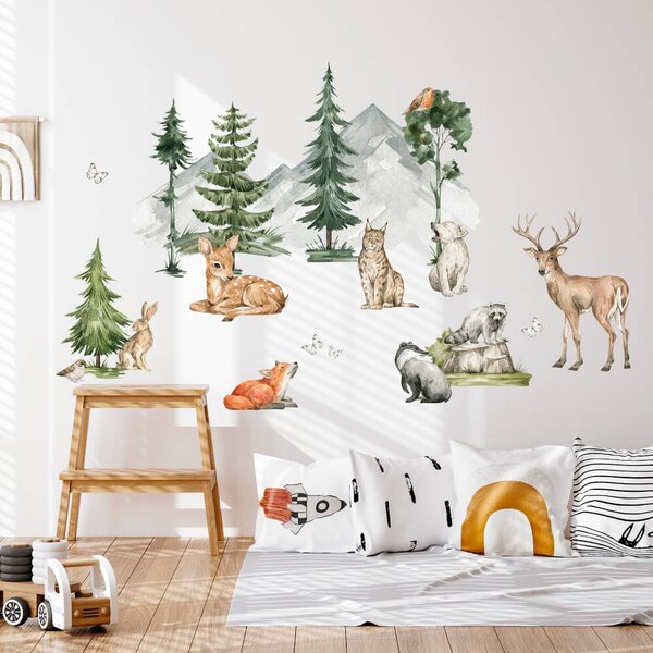 Zidna naljepnica - Forest, šumske životinje iznad kolijevke