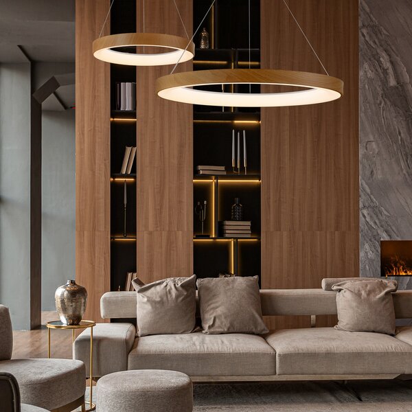Mantra Iluminación Niseko II Smart LED viseća svjetiljka, Ø 65 cm, efekt drva, CCT, prigušiva, Drvo, Dnevni boravak/blagovaonica, Aluminij