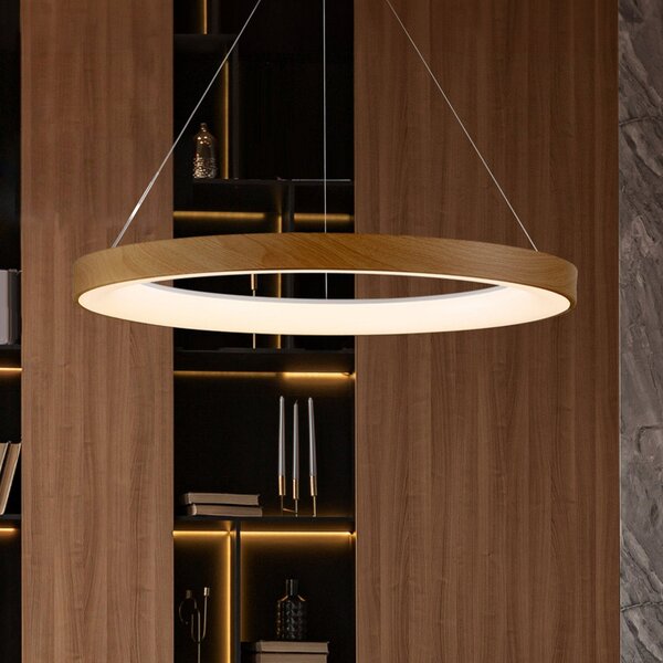 Mantra Iluminación Niseko II Smart LED viseća svjetiljka, Ø 65 cm, efekt drva, CCT, prigušiva, Drvo, Dnevni boravak/blagovaonica, Aluminij