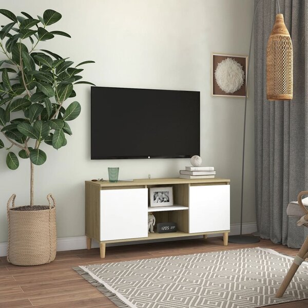 VidaXL TV ormarić s drvenim nogama bijeli i boja hrasta 103,5x35x50 cm