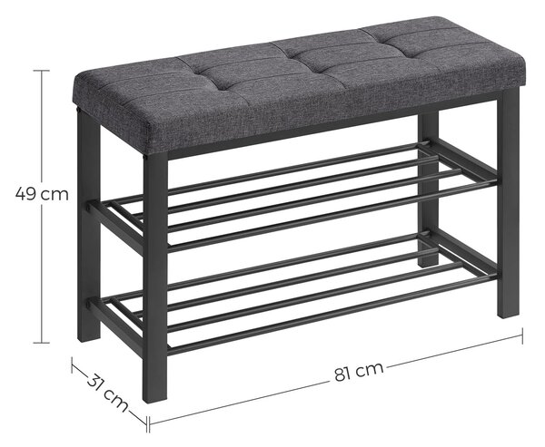 Ormarić za cipele s klupom s sivim jastukom za sjedenje MOBRIX 81x49 cm, crni