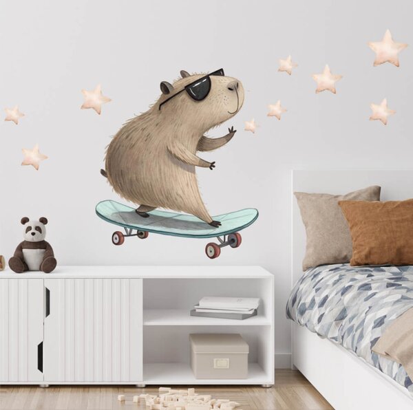 Dekorativne tapete za zid - Kapibara na skateboardu