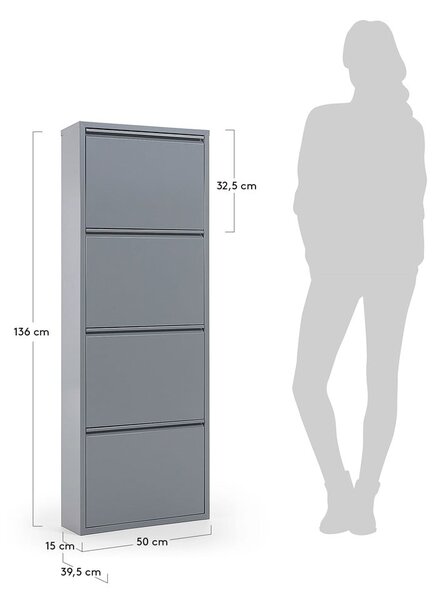 Svijetlo sivi metalni preklopni ormarić za cipele 50x136x15 cm Ode – Kave Home