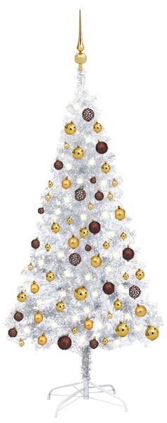 VidaXL Umjetno osvijetljeno božićno drvce i kuglice srebrno 120 cm PET