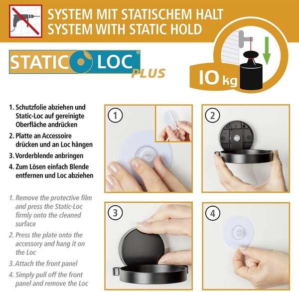 Crno-bijeli zidni dozator sapuna Wenko Static-Loc® Plus