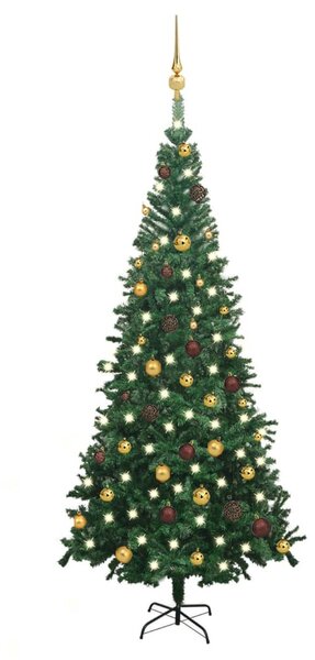 VidaXL Umjetno osvijetljeno božićno drvce s kuglicama L 240 cm zeleno