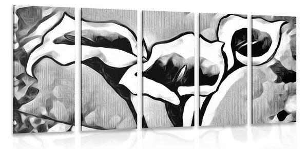 5-dijelna slika umjetničke etno kale u crno-bijelom dizajnu