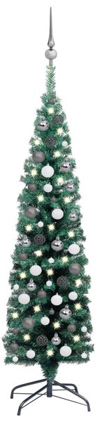 VidaXL Tanko umjetno osvijetljeno božićno drvce i kuglice zeleno 150cm