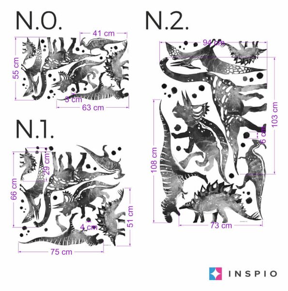 Zidne naljepnice - crno-bijeli dinosauri