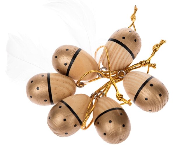 Set od 6 drvenih visećih ukrasa u zlatnoj boji Dakls Easter Eggs