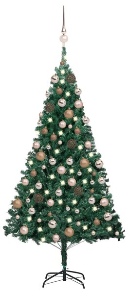 VidaXL Umjetno osvijetljeno božićno drvce s kuglicama zeleno 120cm PVC