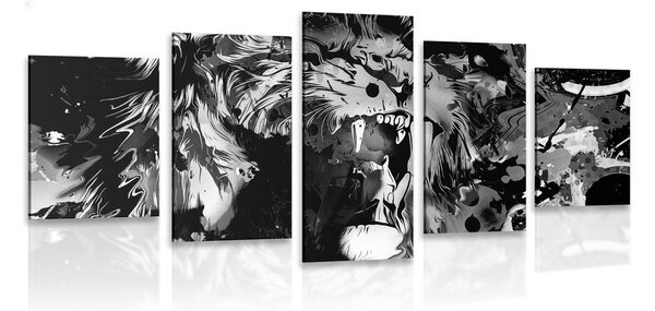 5-dijelna slika glava lava u crno-bijelom dizajnu