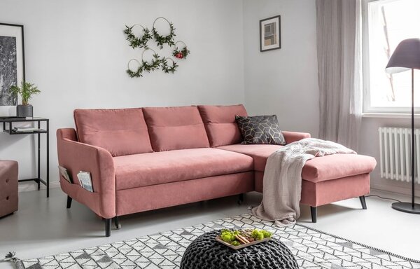 Roza baršunasta kutna garnitura Miuform Stylish Tent, desni kut