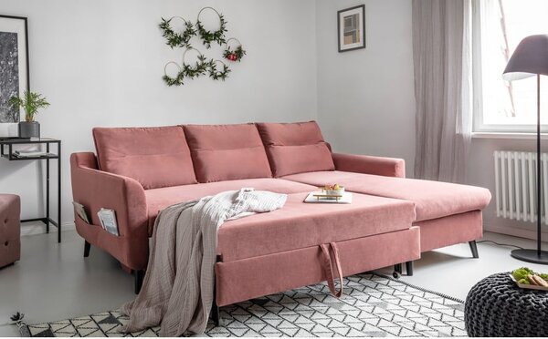 Roza baršunasta kutna garnitura Miuform Stylish Tent, desni kut