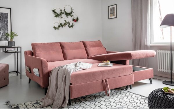 Roza baršunasta kutna garnitura Miuform Stylish Tent, desni kut
