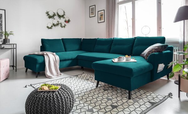 Tirkizna baršunasta kutna garnitura u obliku slova U Miuform Stylish Stan, lijevi kut