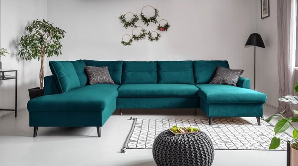 Tirkizna baršunasta kutna garnitura u obliku slova U Miuform Stylish Stan, lijevi kut