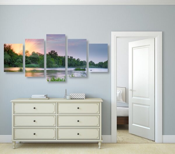 5-dijelna slika izlazak sunca kraj rijeke
