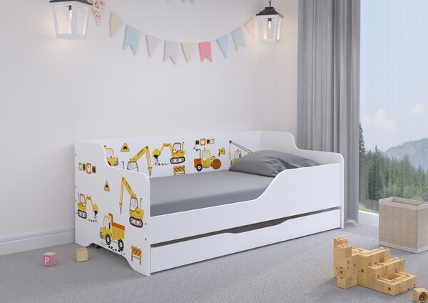 Dječji krevetić s naslonom LILU 160 x 80 cm - Gradilište BUILDING SITE krevet pravo stranica (inhibicija)