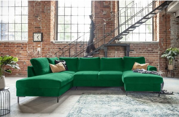 Zelena baršunasta kutna garnitura na razvlačenje u obliku slova U Miuform Lofty Lilly, lijevi kut