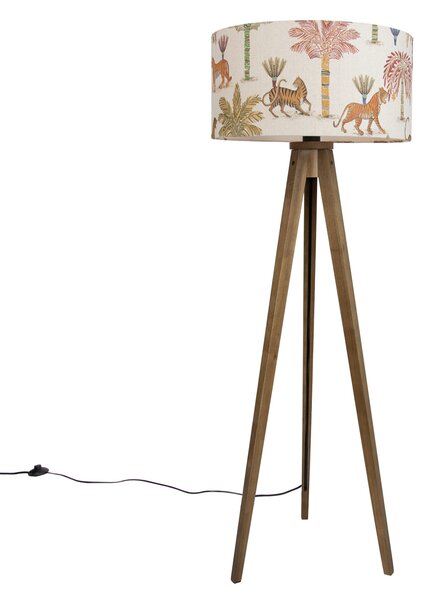 Drvena podna svjetiljka s višebojnim sjenilom s uzorkom životinja 50 cm - Tripod Classic
