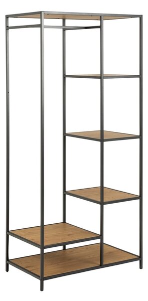 Crni/u prirodnoj boji otvoreni ormar u dekoru hrasta 77x165 cm Seaford – Actona
