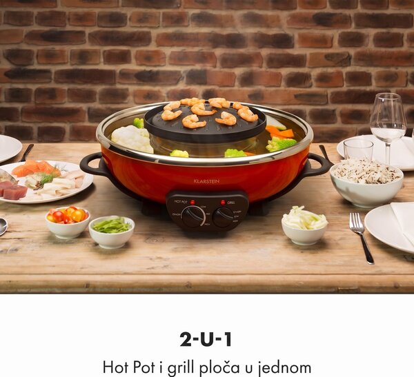 Klarstein Szechuan Hot Pot i ploča za roštilj 5 l, 1350 W, 600 W crvena