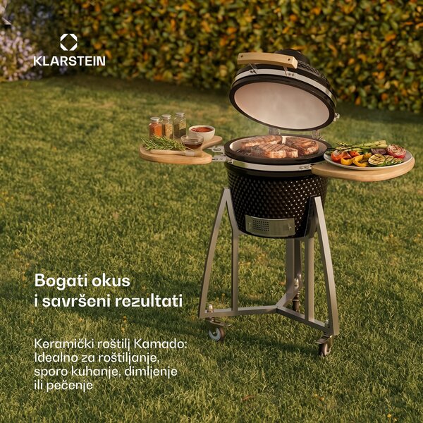 Klarstein Queensize, kamado roštilj, termometar, odvojive bočne ploče, crni