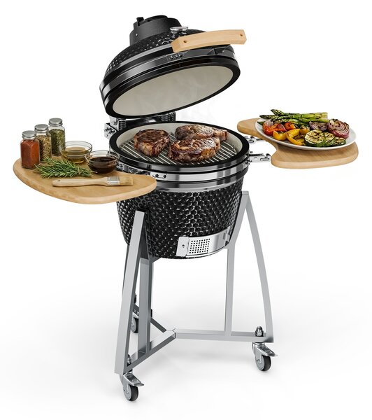 Klarstein Queensize, kamado roštilj, termometar, odvojive bočne ploče, crni