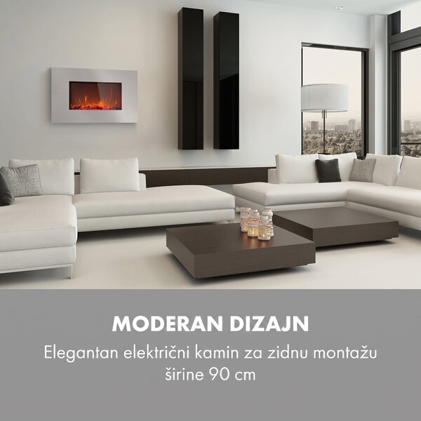 Klarstein Lausanne Luxe, električni kamin, 2000W, 2 postavke temperature, 90 cm, nehrđajući čelik