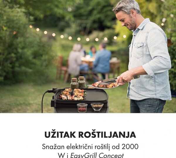 Klarstein Gatsby, električni roštilj, 2000 W, neljepljiva površina roštilja, crna