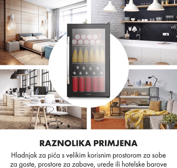 Klarstein Beersafe XXL Onyx, hladnjak, E, 3 metalne rešetkaste police, staklena vrata, onyx