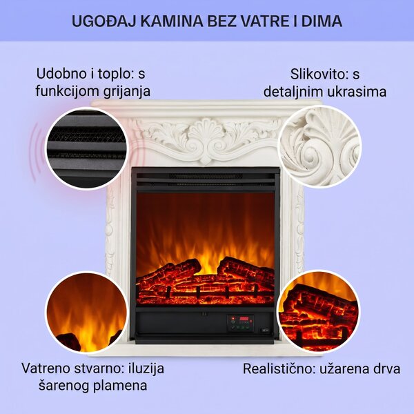 Klarstein Etna Pozzolana, električni kamin, 1800 W, tjedni timer, daljinski upravljač, bijeli